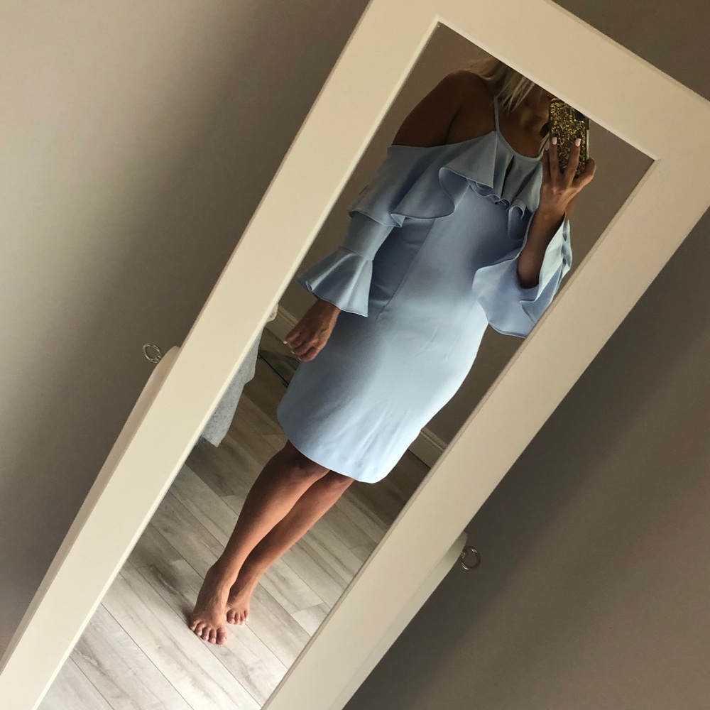 Ruffle cold shoulder high neck dress